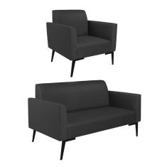 Sofá Namoradeira Com Poltrona Pés Villach Marisa Corino D03 - D\'rossi Cor Preto