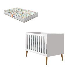 Berço Americano Theo Branco Pés Amadeirados com Colchão Gazin - Reller 