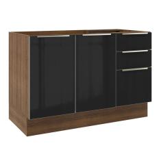 Balcão Gabinete de Pia Madesa Lux 120 cm 2 Portas 3 Gavetas - Rustic/Preto
