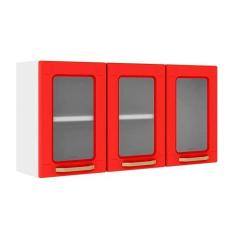 Armário Aéreo P/ Cozinha Colors 6010 3 Portas C/ Vidro 105cm Branco/vermelho - Bertolini