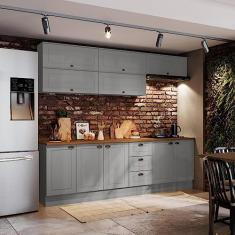 Cozinha Compacta 8 Peças 10 Portas 3 Gavetas Emily Cinza/calcare