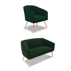 Sofá Namoradeira e Poltrona Pé Palito Natural Stella Bouclê Verde D03 - D`Rossi