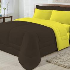 Edredom Dupla Face 100% Algodão Malha King Gran Moratta 01 Peça - Marrom/ Amarelo
