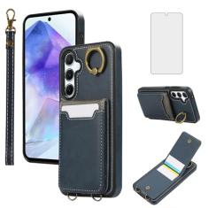 Asuwish Capa de telefone para Samsung Galaxy A35 5G com protetor de tela de vidro temperado capa carteira e suporte de anel fino suporte para cartão de couro PU acessórios para celular celular A 35