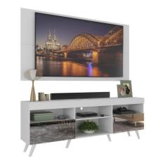 Rack c/ Painel p/ TV 65", espelho e pés retrô Flórida Multimóveis Bran