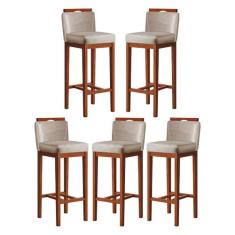Kit 5 Banquetas Alta para Bancada Gourmet 38x102 Cm Líbia Madeira Maci