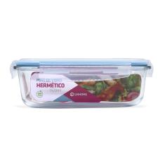 Pote de Vidro Retangular Hermético Marmita Tampa Plástico Alimentos 1520ml