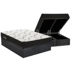 Cama Box Baú King: Colchão Espuma Ortobom D45 Light Saúde OrtoPillow + Base crc Suede Gray(186x198)