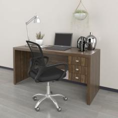Mesa Para Escritório 3 Gavetas Me4113 Com Cadeira Diretor Tela Mesh Tok 3310 Nogal