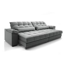 Sofá 3 Lugares Retrátil e Reclinável Majestic Veludo Cinza