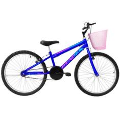 Bicicleta Aro 24 para Menina Infantil Wendy Com Cestinha, Azul, Rosa