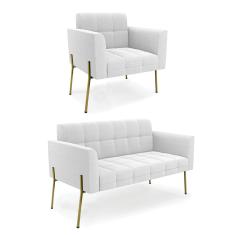 Namoradeira e Poltrona Pé de Ferro Dourado Elisa Bouclê Off White D03 - D'Rossi