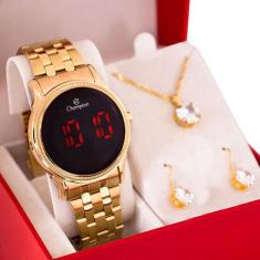 Relógio Champion Feminino Digital Led Vermelho Dourado Ch40204h