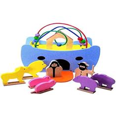 Arca De Noé Pequena Com Animais - Madeira Multicolorido - Bem Infantil