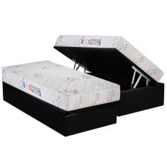 Conjunto Box Baú Solteiro: Colchão Espuma Luckspuma D33 Supreme Floral + Base CRC Suede Black(88x188)