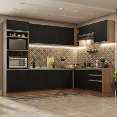 Cozinha Completa de Canto Madesa Glamy 479001 com Armário e Balcão (sem Tampo e Pia) - Rustic/preto
