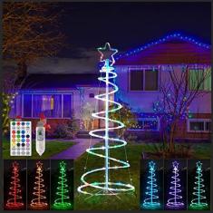 Árvore de Natal com luzes, árvore iluminada em espiral de movimento de 5 pés com controle remoto, 100 LEDs Natal artificial colorido RGB com topper de estrela para decoração de jardim de fes