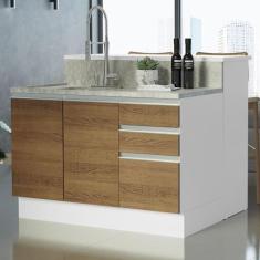 Ilha de Cozinha com Bancada e Balcão 120 cm Branco/rustic Glamy Madesa