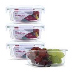 Kit Conjunto 4 Potes Vidro Hermético Tampa Plástico Marmita Mantimento