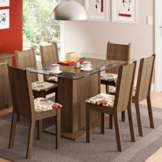 Conjunto Sala de Jantar Madesa Gales Mesa Tampo de Vidro com 6 Cadeira