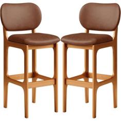 Kit 02 Banquetas Alta Para Cozinha Madeira Fixa Betta L02 Imbuia Sinté