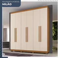 Guarda Roupa Milão 6 Portas 3 Gavetas em MDP Benetil Móveis, Cinamomo 
