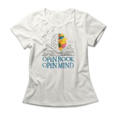 Camiseta Feminina Open Book Open Mind - Studio Geek, M, Off white