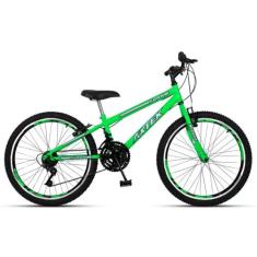 Bicicleta Aro 24 Axtek Sport Gold V-Brake Mtb 21V, Verde neon, Cinza