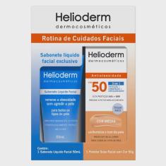Kit Sabonete Líquido Facial Helioderm 50ml e Protetor Solar Facial fps 50 Cor Média 50g