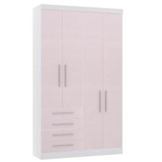 Guarda Roupa Modulado 134,50cm 4 Portas E 4 Gavetas Alpes Luciane Móveis Branco Pf Com Rosa Pf