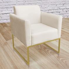 Poltrona Marisa Suede Bege Base Industrial Metálica Dourado