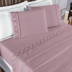 Jogo De Lençol Helena Queen 4 Peças Micropercal 400 Fios Ponto Palito 