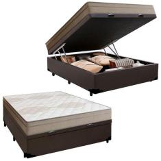 Cama Box Baú Casal Sintético + Colchão De Molas Ensacadas Portobel Ipa