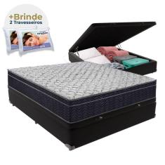 Cama Box Baú Preto Casal Extra Firme Airtech D45 Ortobom