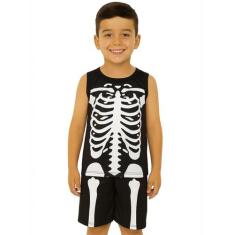 Conjunto Infantil Temático Fantasia Esqueleto Regata e Short - Calupa,