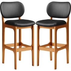 Kit 02 Banquetas Alta Para Cozinha Madeira Fixa Betta L02 Imbuia mater