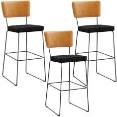 Kit 03 Banquetas Altas Sala De Jantar Fixa Allana L02 Sintético Whisky