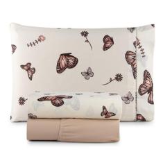 Jogo de Cama Refúgio Solteiro Percal Algodão Luxo 3 Pçs Borboletas Mar