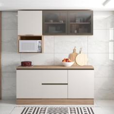 Cozinha Modulada Completa 5 Peças 5 Portas 3 Gavetas com Portas Vidro Fumê Etna carvalho oak/off white