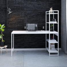 Escrivaninha com Estante 4 Prateleiras Estilo Industrial 150cm Active Branco Chess/Est.Branca
