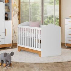 Berço Mini Cama 100% MDF Duda Quarto de Bebê Branco/Amadeirado