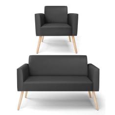 Sofá Namoradeira Com Poltrona Pés Palito Natural Marisa Corino Preto D03 - D`rossi