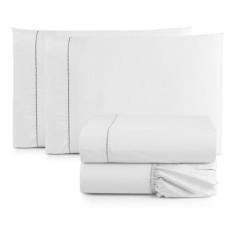 Jogo de Cama Casal Queen Percal 400 Fios Ponto Palito 04 Peças, Antiác