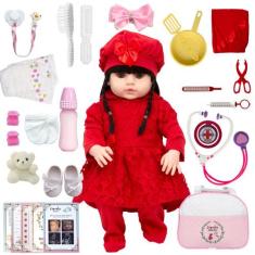 Boneca Reborn Enxoval Completo Cabelo Longo 24 Acessórios - Cegonha Re