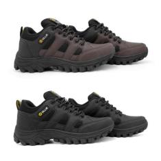 Kit 2 Tênis Trekking Ollie Broncos Adventure Trilhas, 37, Preto, Café