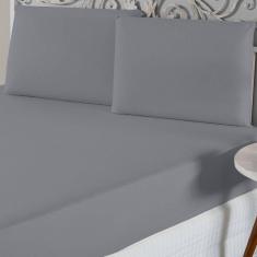 Jogo De Lençol Queen Malha 100% Algodão 3 Peças - Cinza