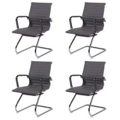 Kit 4 Cadeiras Escritório Interlocutor Fixa Esteirinha material sintét