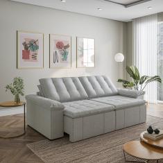 Sofá Cama Palmeira 3 Lugares Retrátil Reclinável 2,20m Linho Com Molas Cabecasa Madeiramadeira Prata