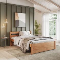 Cama Casal Em Madeira Maciça 140x190 Unique Yescasa Amendoa