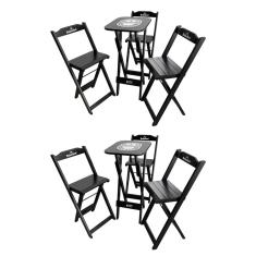 Kit 2 Conjuntos Bistrô Mesa Com 3 Banquetas Dobráveis De Madeira Personalizada Hei - Preta